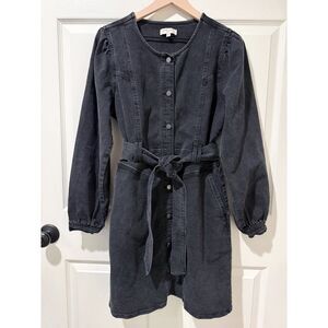 Habitual Belted Washed Denim Black Dress Pockets Long Sleeve Buttons Tie Belt M